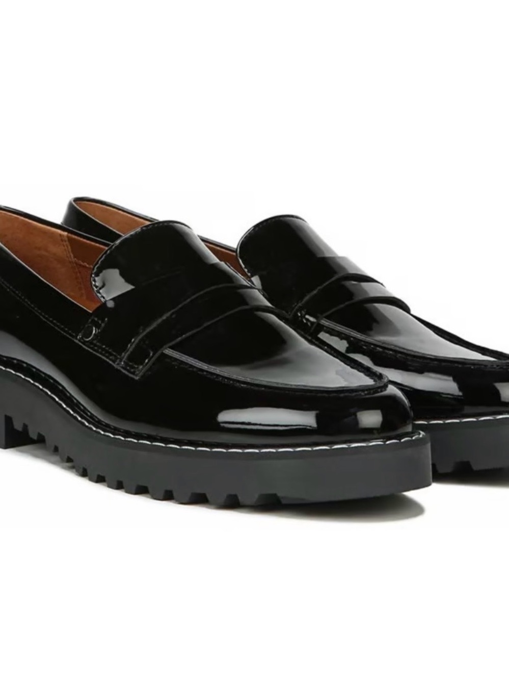 Franco Sarto Black Patent Leather Lug Sole Penny Loafers